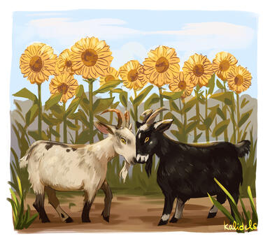 Goats in Sunflower Field by kalidels